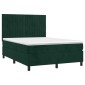 vidaXL Κρεβάτι Boxspring με Στρώμα Σκούρο Πράσινο 140x200εκ. Βελούδινο