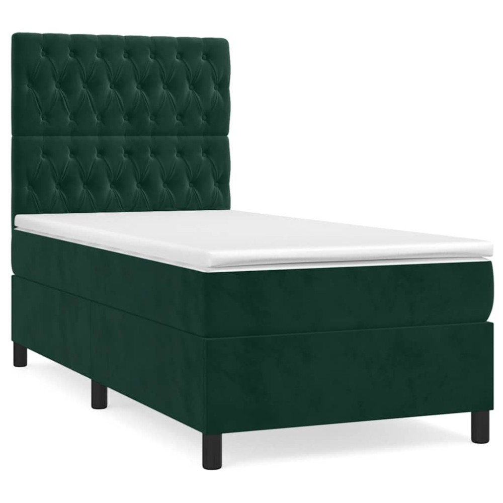 vidaXL Κρεβάτι Boxspring με Στρώμα Σκούρο Πράσινο 80x200 εκ. Βελούδινο