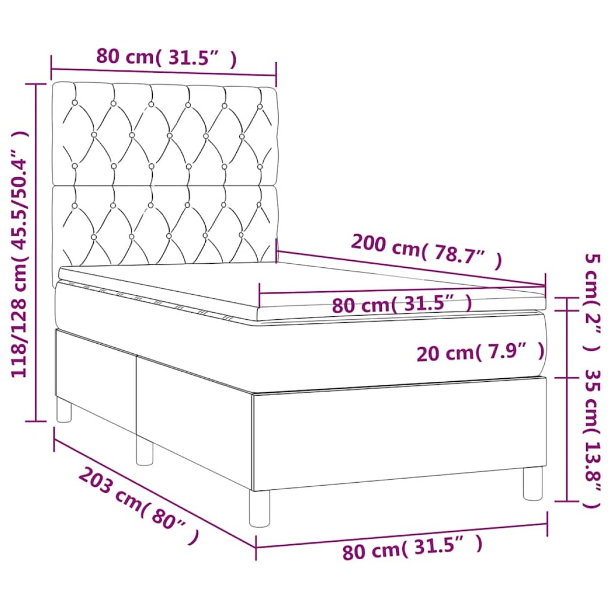vidaXL Κρεβάτι Boxspring με Στρώμα Σκούρο Πράσινο 80x200 εκ. Βελούδινο