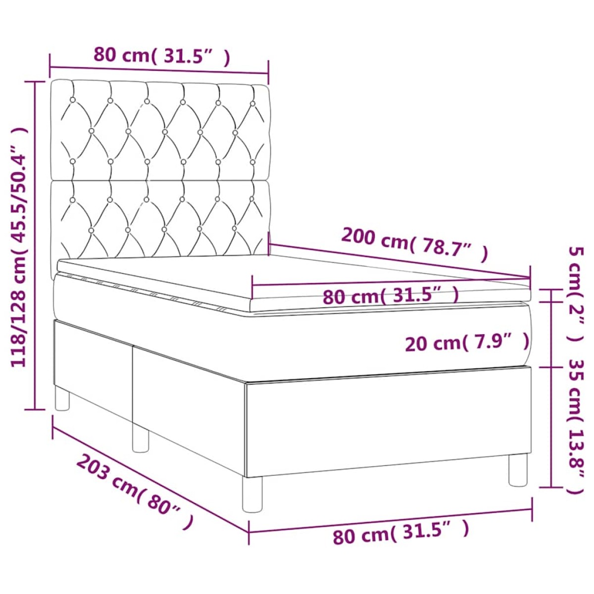 vidaXL Κρεβάτι Boxspring με Στρώμα Σκούρο Μπλε 80 x 200 εκ. Βελούδινο