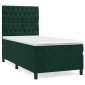 vidaXL Κρεβάτι Boxspring με Στρώμα Σκούρο Πράσινο 90x200 εκ. Βελούδινο