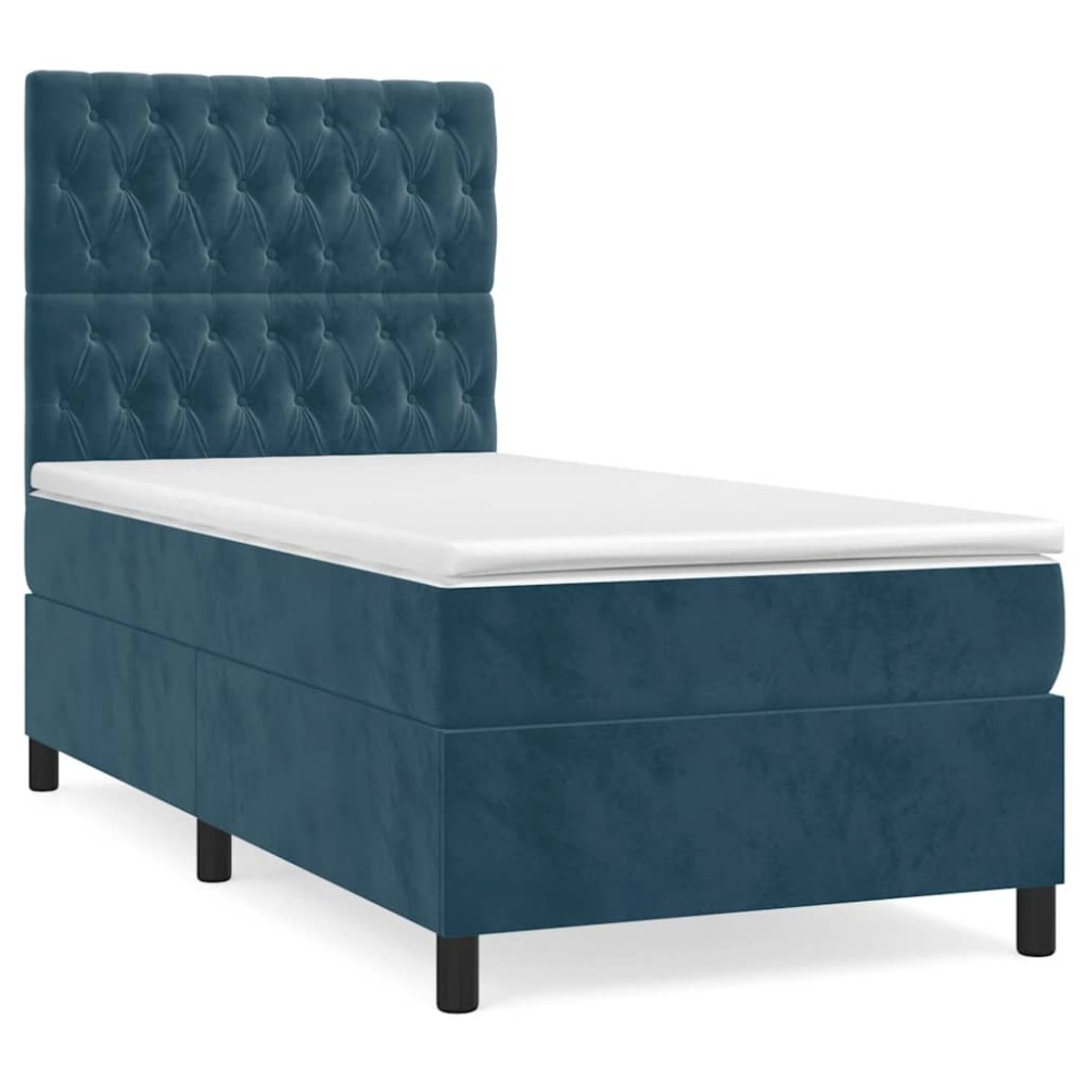 vidaXL Κρεβάτι Boxspring με Στρώμα Σκούρο Μπλε 100x200 εκ. Βελούδινο