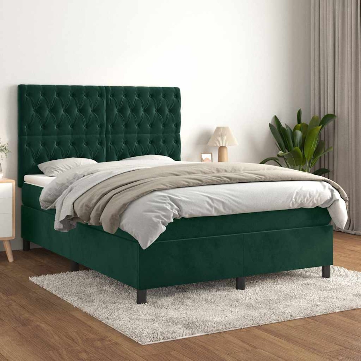 vidaXL Κρεβάτι Boxspring με Στρώμα Σκούρο Πράσινο 140x200εκ. Βελούδινο