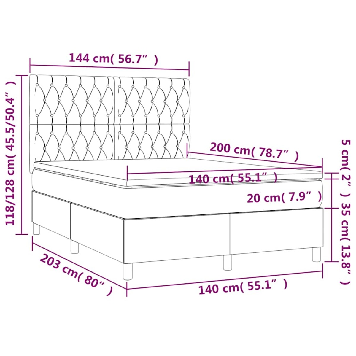 vidaXL Κρεβάτι Boxspring με Στρώμα Σκούρο Πράσινο 140x200εκ. Βελούδινο