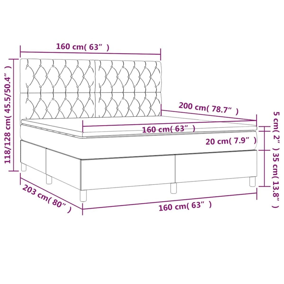 vidaXL Κρεβάτι Boxspring με Στρώμα Σκούρο Πράσινο 160x200εκ. Βελούδινο