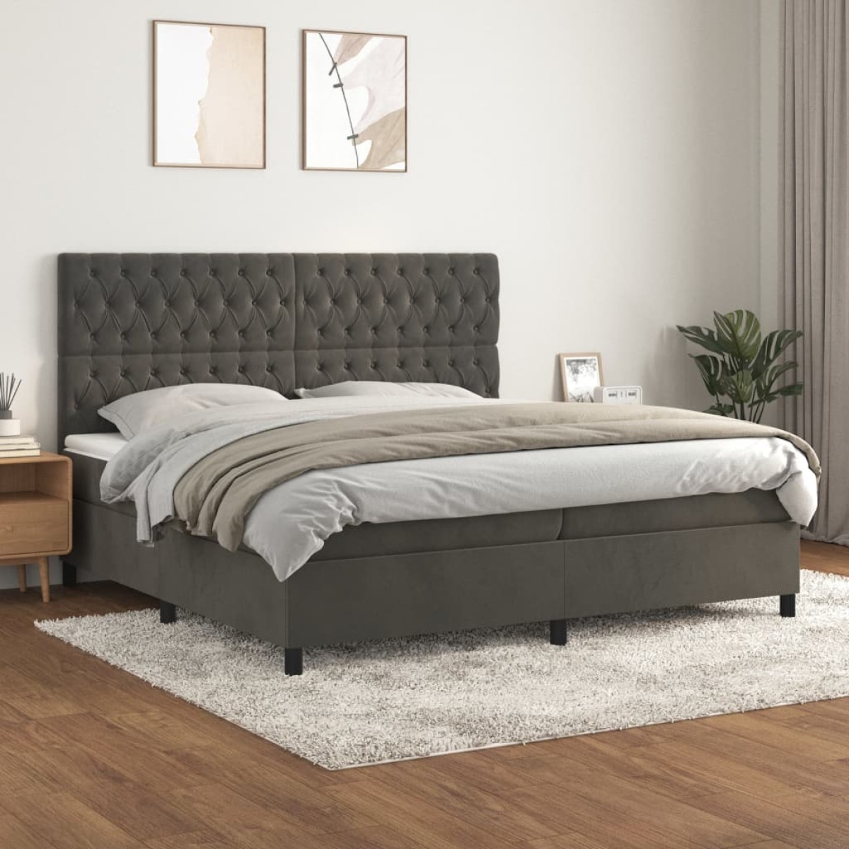 vidaXL Κρεβάτι Boxspring με Στρώμα Σκούρο Γκρι 200x200 εκ. Βελούδινο