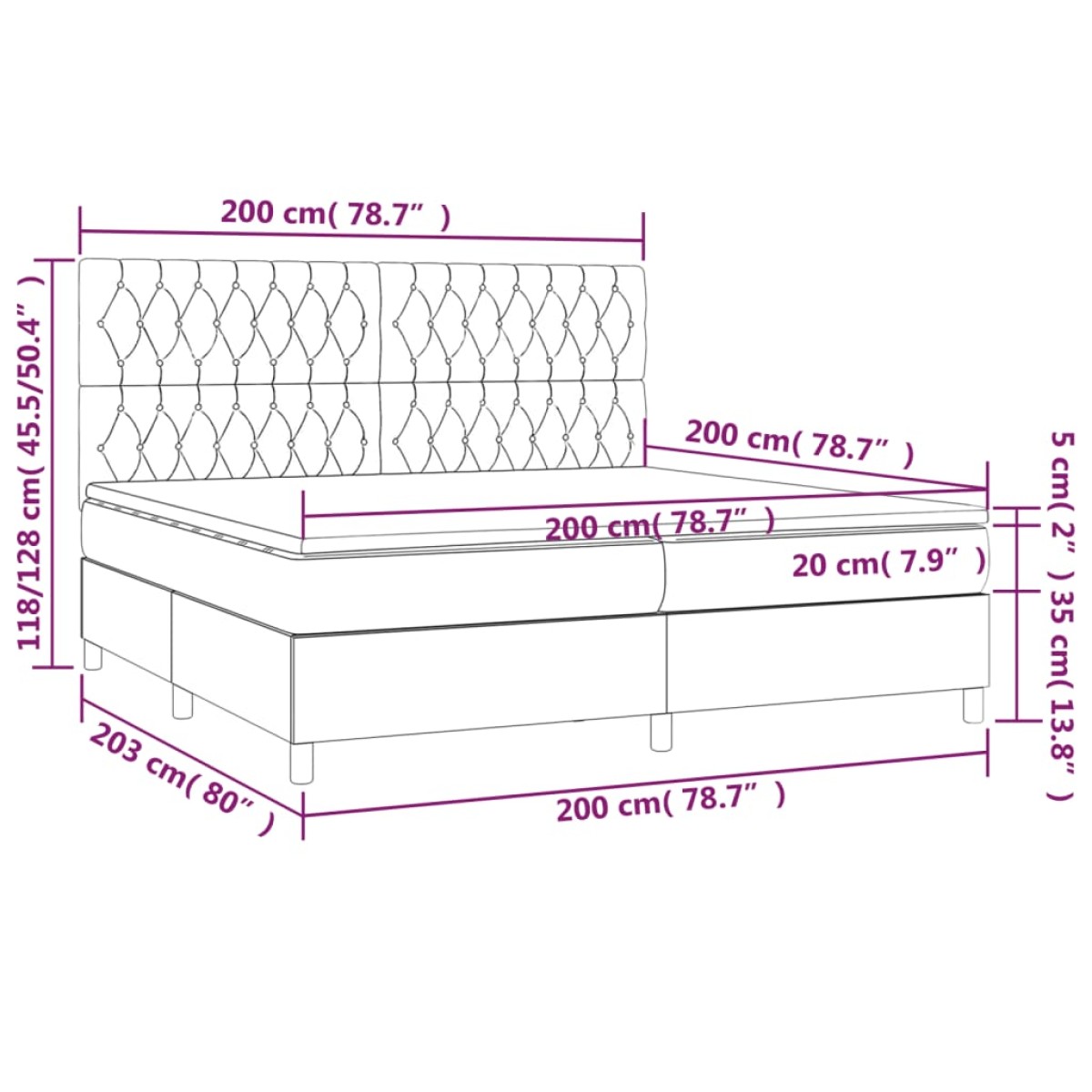 vidaXL Κρεβάτι Boxspring με Στρώμα Σκούρο Γκρι 200x200 εκ. Βελούδινο