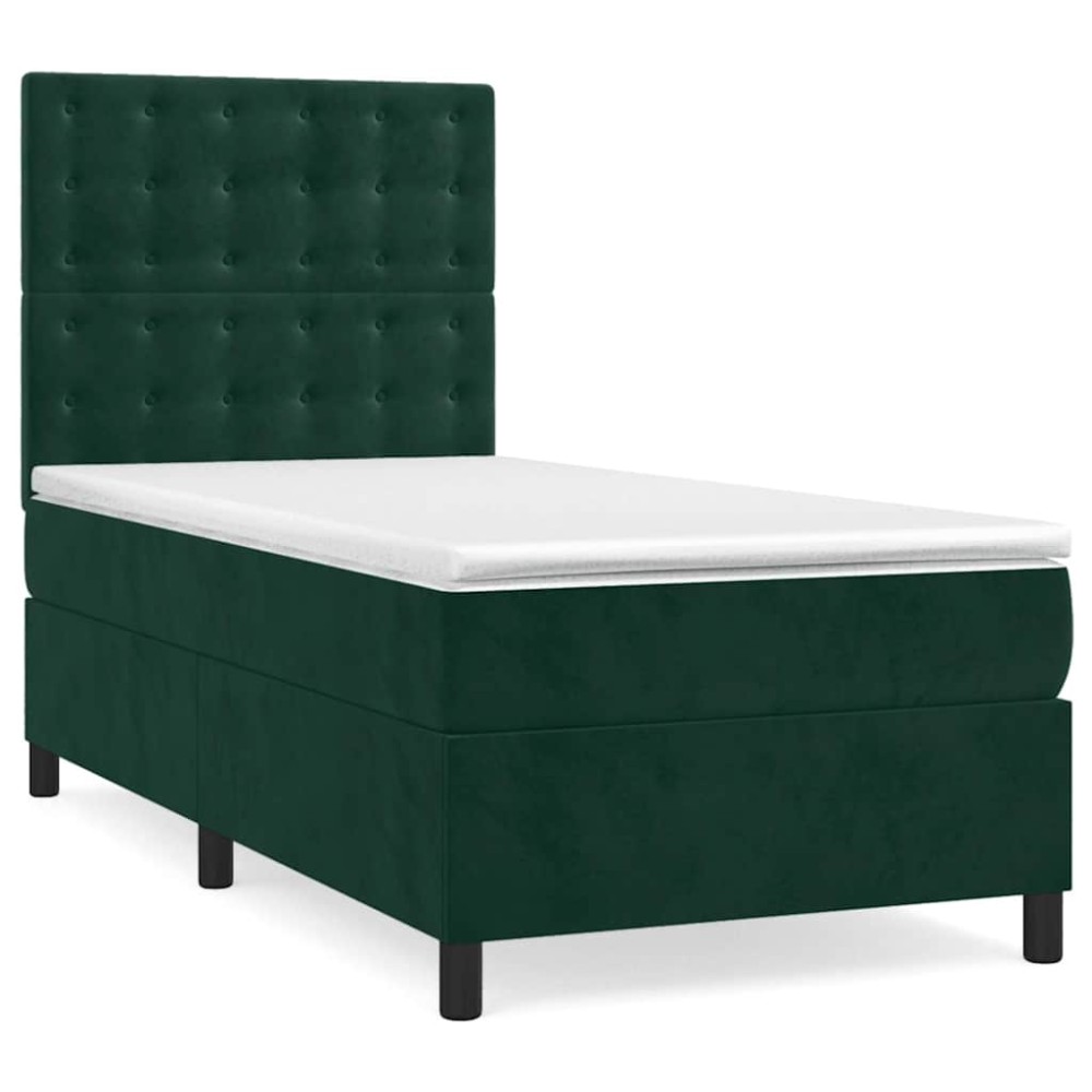 vidaXL Κρεβάτι Boxspring με Στρώμα Σκούρο Πράσινο 80x200 εκ. Βελούδινο