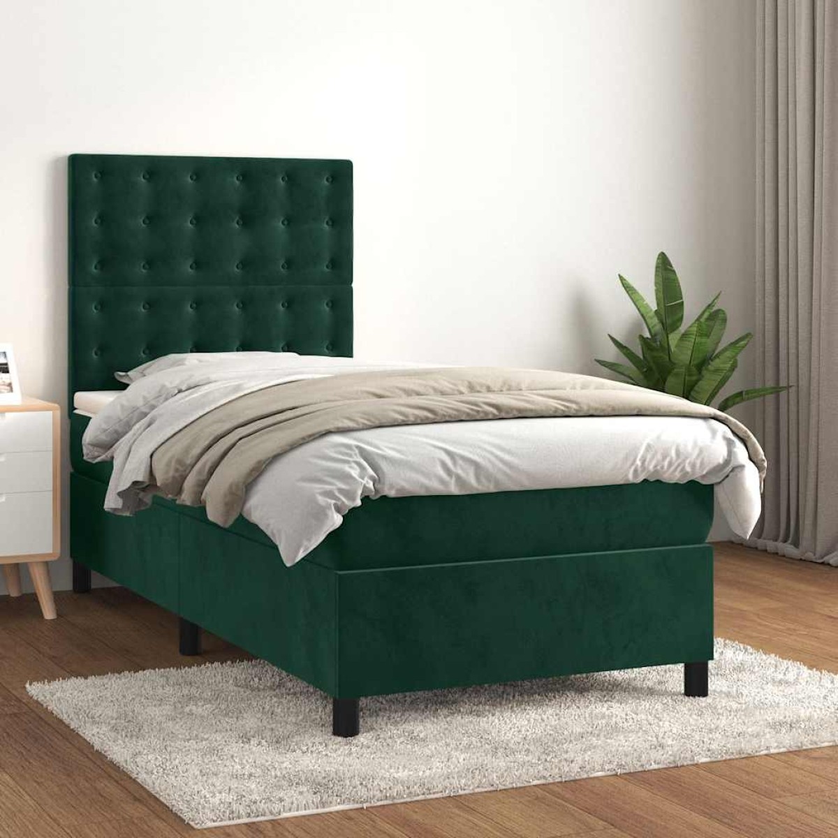 vidaXL Κρεβάτι Boxspring με Στρώμα Σκούρο Πράσινο 80x200 εκ. Βελούδινο