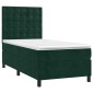 vidaXL Κρεβάτι Boxspring με Στρώμα Σκούρο Πράσινο 90x190 εκ. Βελούδινο