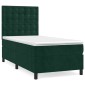 vidaXL Κρεβάτι Boxspring με Στρώμα Σκούρο Πράσινο 90x200 εκ. Βελούδινο