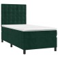 vidaXL Κρεβάτι Boxspring με Στρώμα Σκούρο Πράσινο 90x200 εκ. Βελούδινο