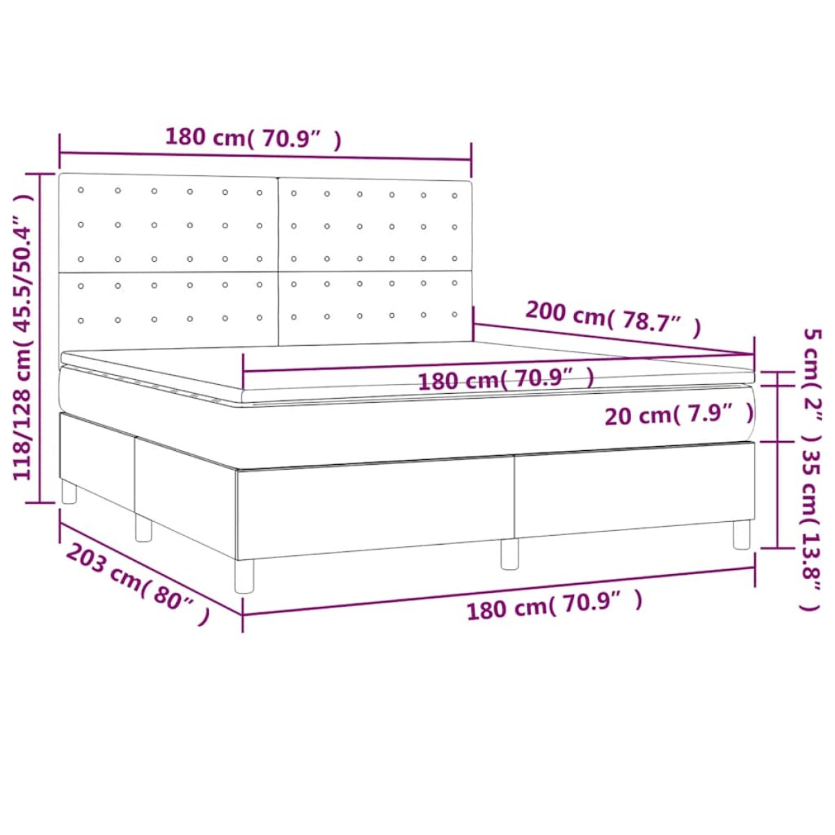 vidaXL Κρεβάτι Boxspring με Στρώμα Σκούρο Πράσινο 180x200εκ. Βελούδινο