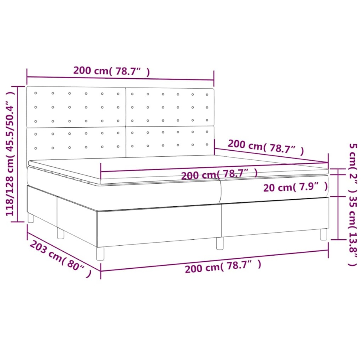 vidaXL Κρεβάτι Boxspring με Στρώμα Σκούρο Πράσινο 200x200εκ. Βελούδινο