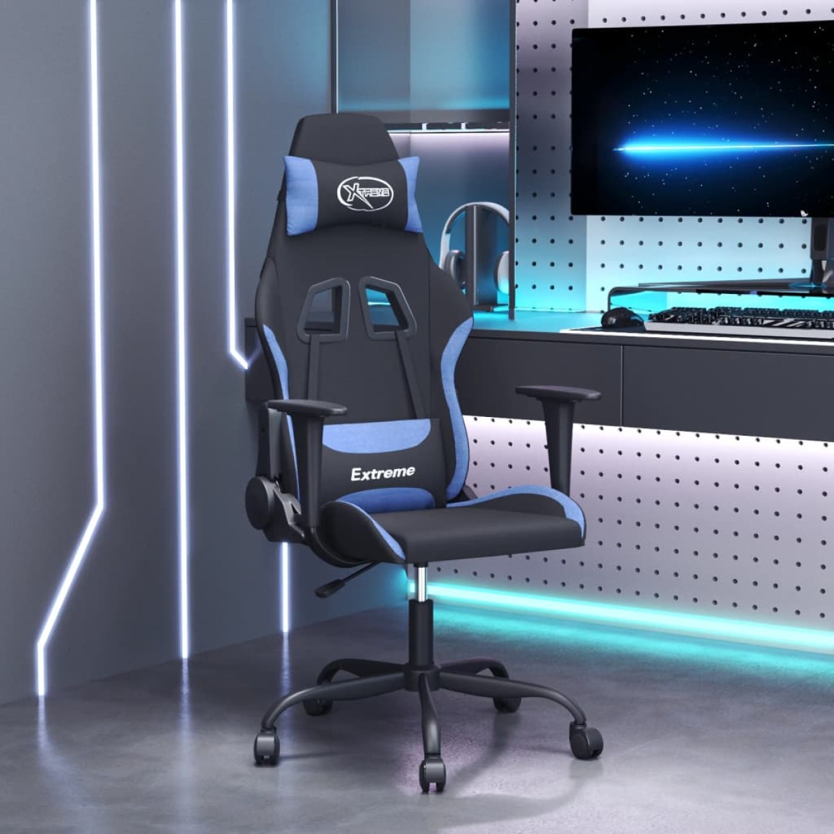 vidaXL Καρέκλα Gaming Μαύρη και Μπλε Υφασμάτινη