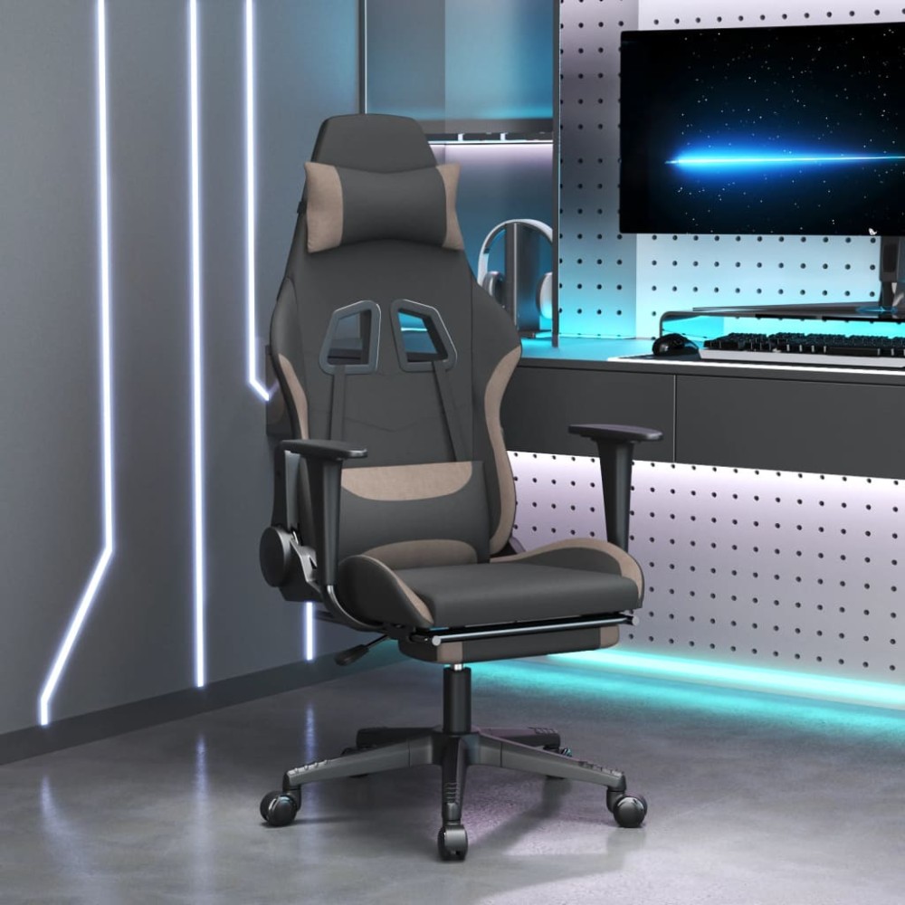 vidaXL Καρέκλα Gaming Μαύρη & Taupe Υφασμάτινη με Υποπόδιο