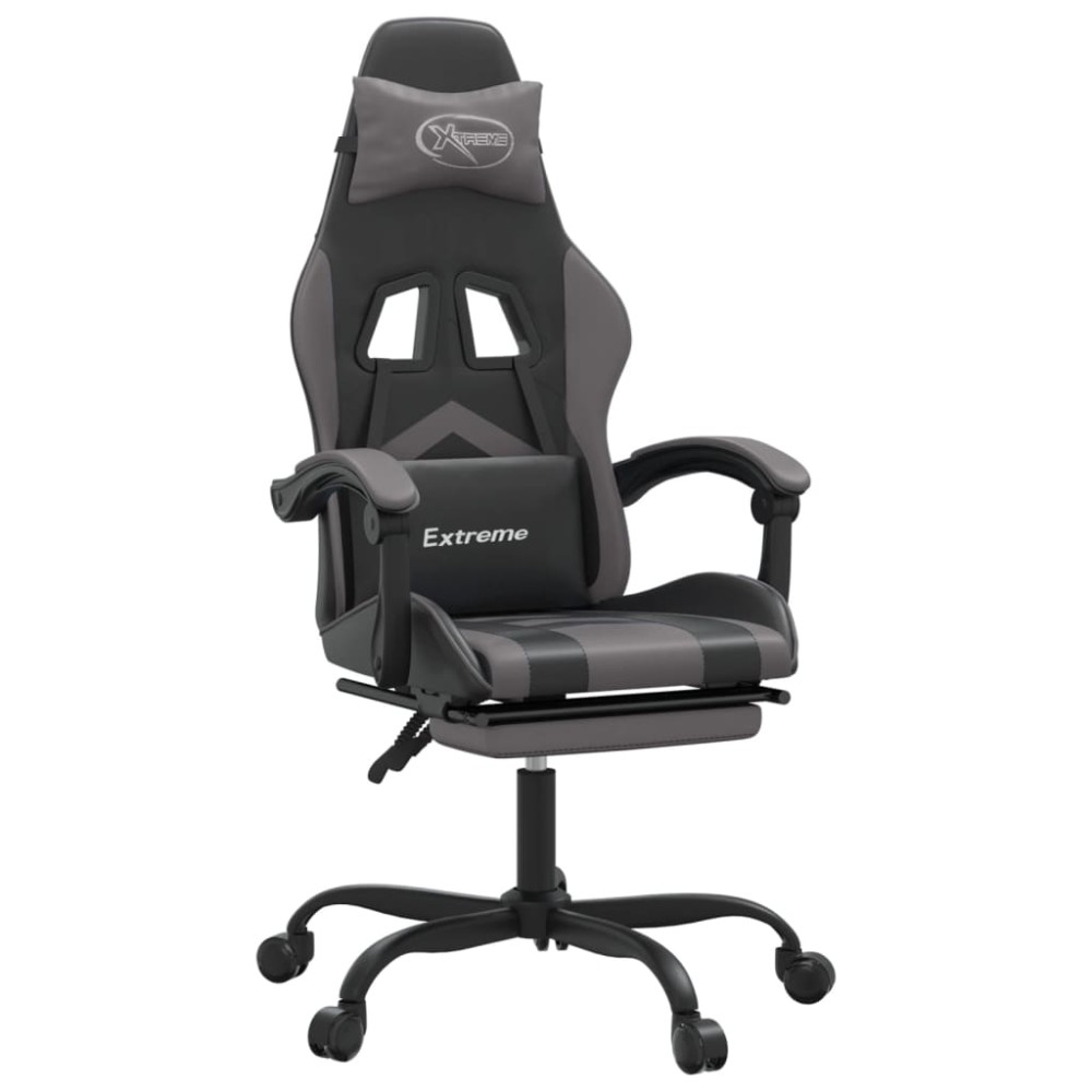 vidaXL Καρέκλα Gaming Μασάζ Υποπόδιο Μαύρο/Γκρι από Συνθετικό Δέρμα
