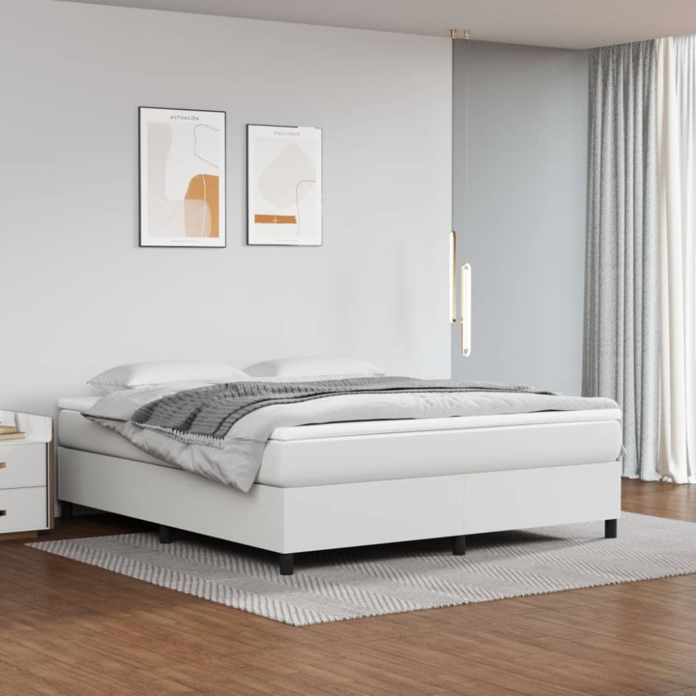 vidaXL Κρεβάτι Boxspring με Στρώμα Λευκό 160x200εκ.από Συνθετικό Δέρμα