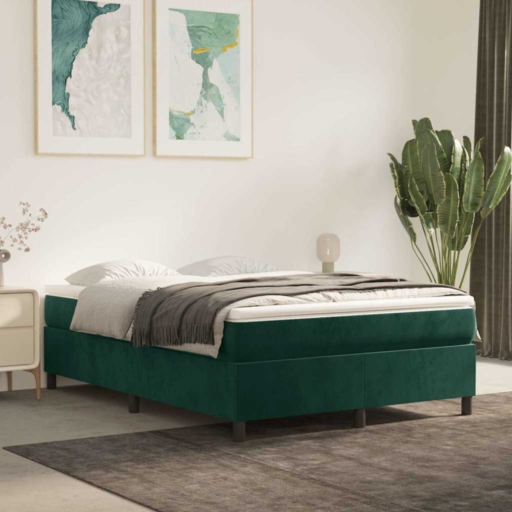 vidaXL Κρεβάτι Boxspring με Στρώμα Σκούρο Πράσινο 140x200εκ. Βελούδινο