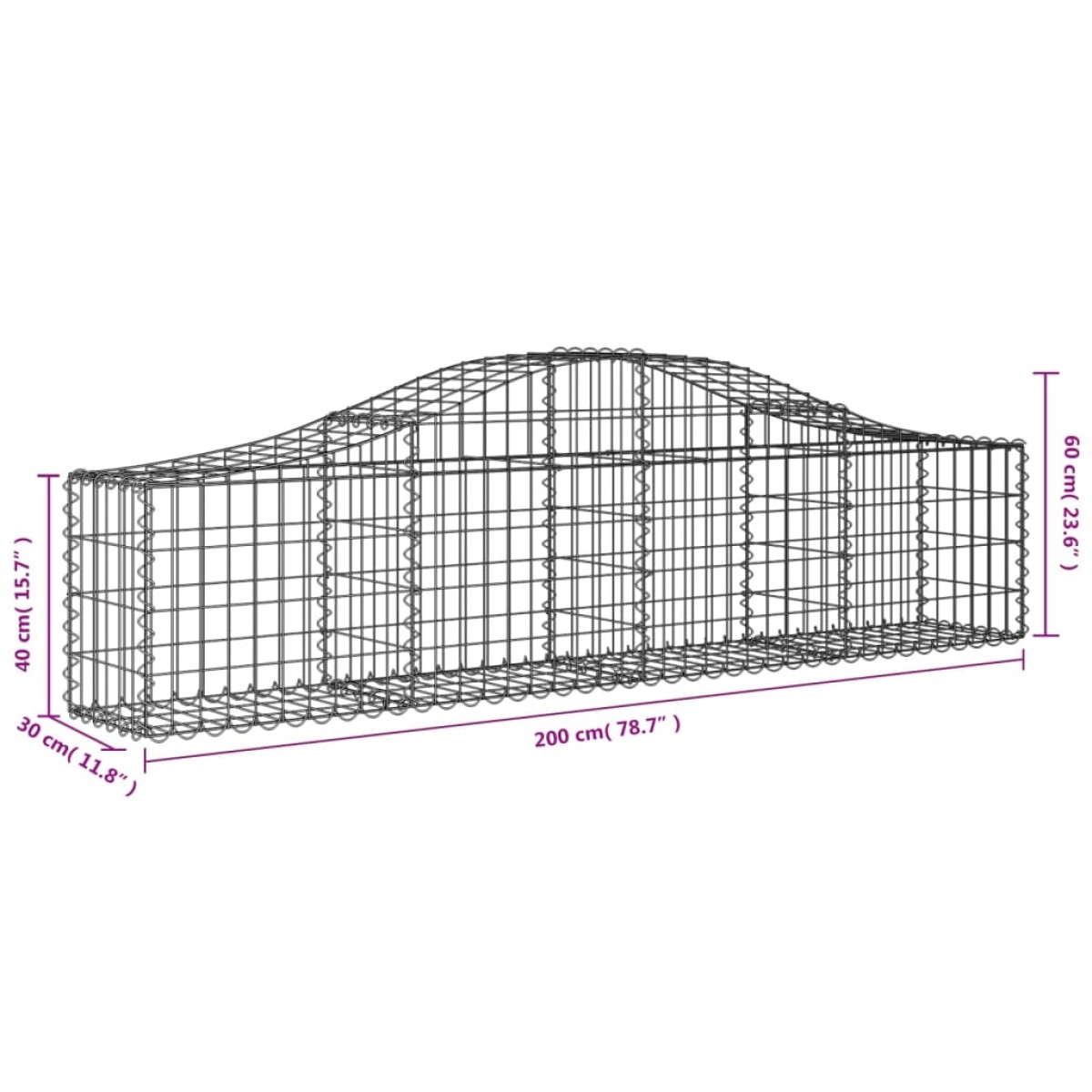 vidaXL Συρματοκιβώτια Τοξωτά 8 τεμ. 200x30x40/60 εκ. Γαλβαν. Ατσάλι