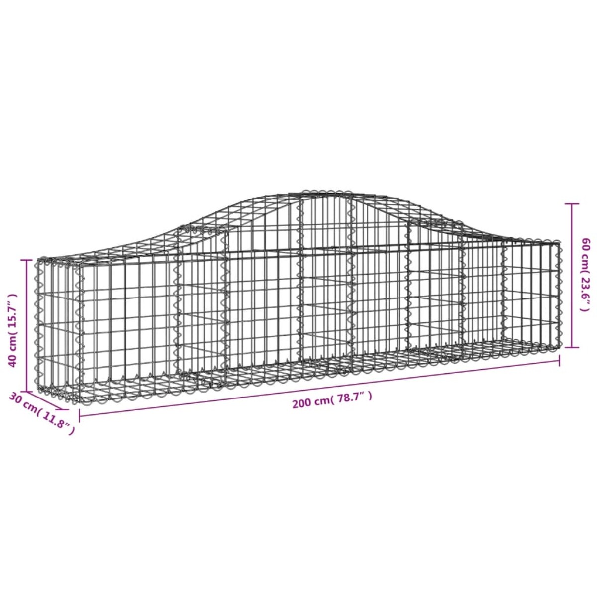 vidaXL Συρματοκιβώτια Τοξωτά 9 τεμ. 200x30x40/60 εκ. Γαλβαν. Ατσάλι