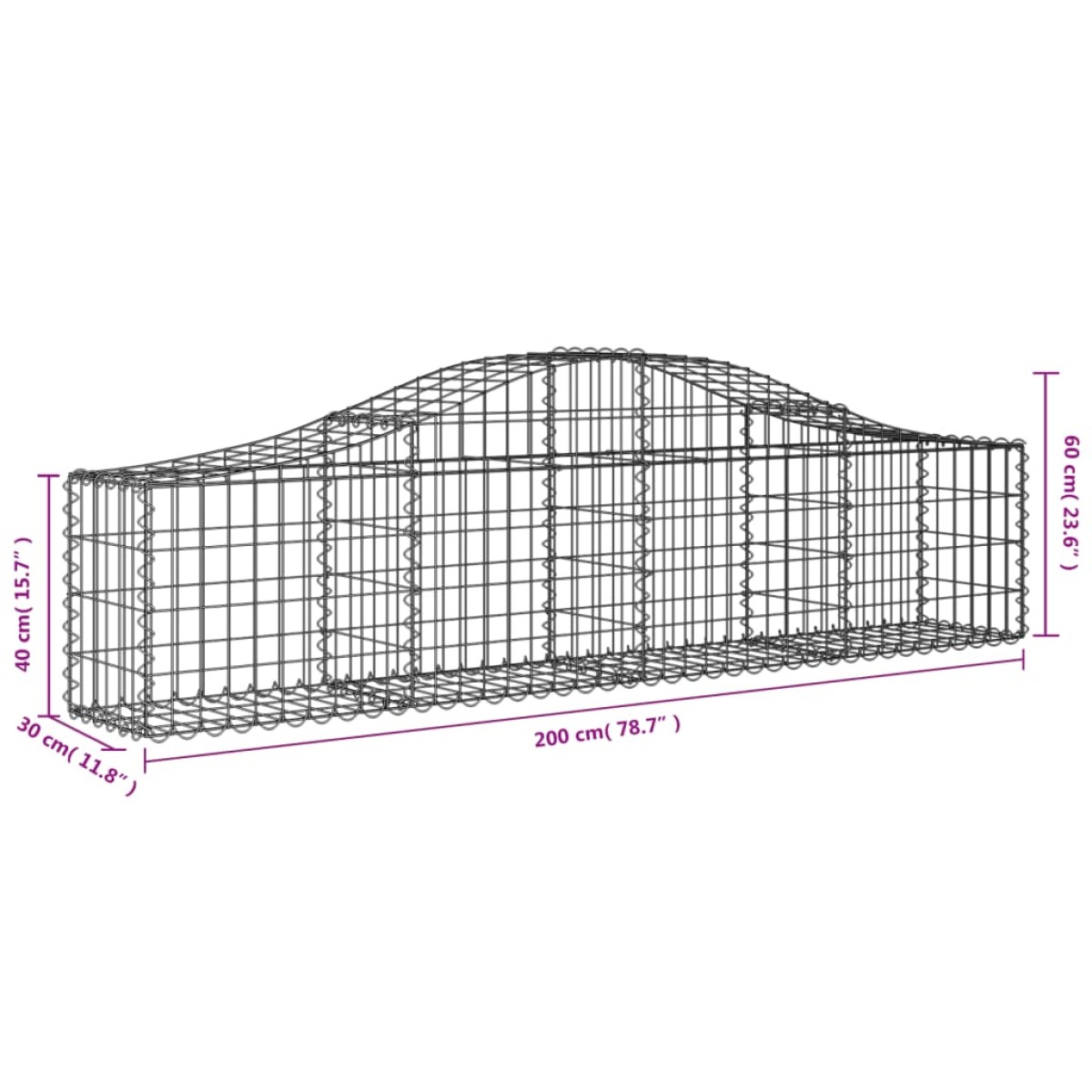 vidaXL Συρματοκιβώτια Τοξωτά 10 τεμ. 200x30x40/60 εκ. Γαλβαν. Ατσάλι