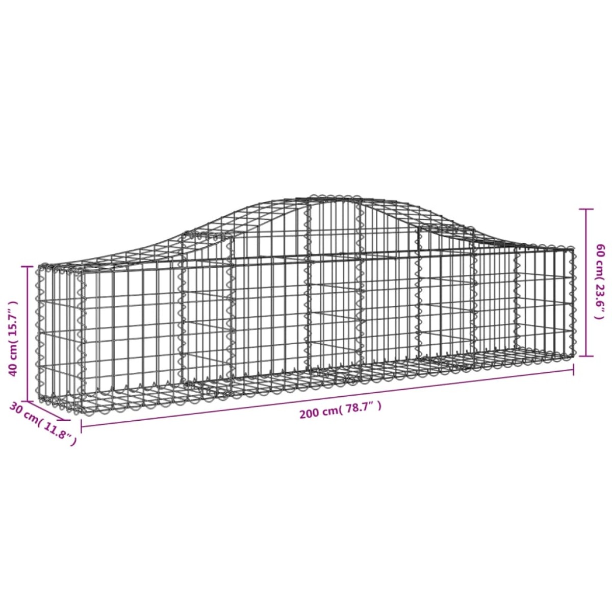 vidaXL Συρματοκιβώτια Τοξωτά 12 τεμ. 200x30x40/60 εκ. Γαλβαν. Ατσάλι