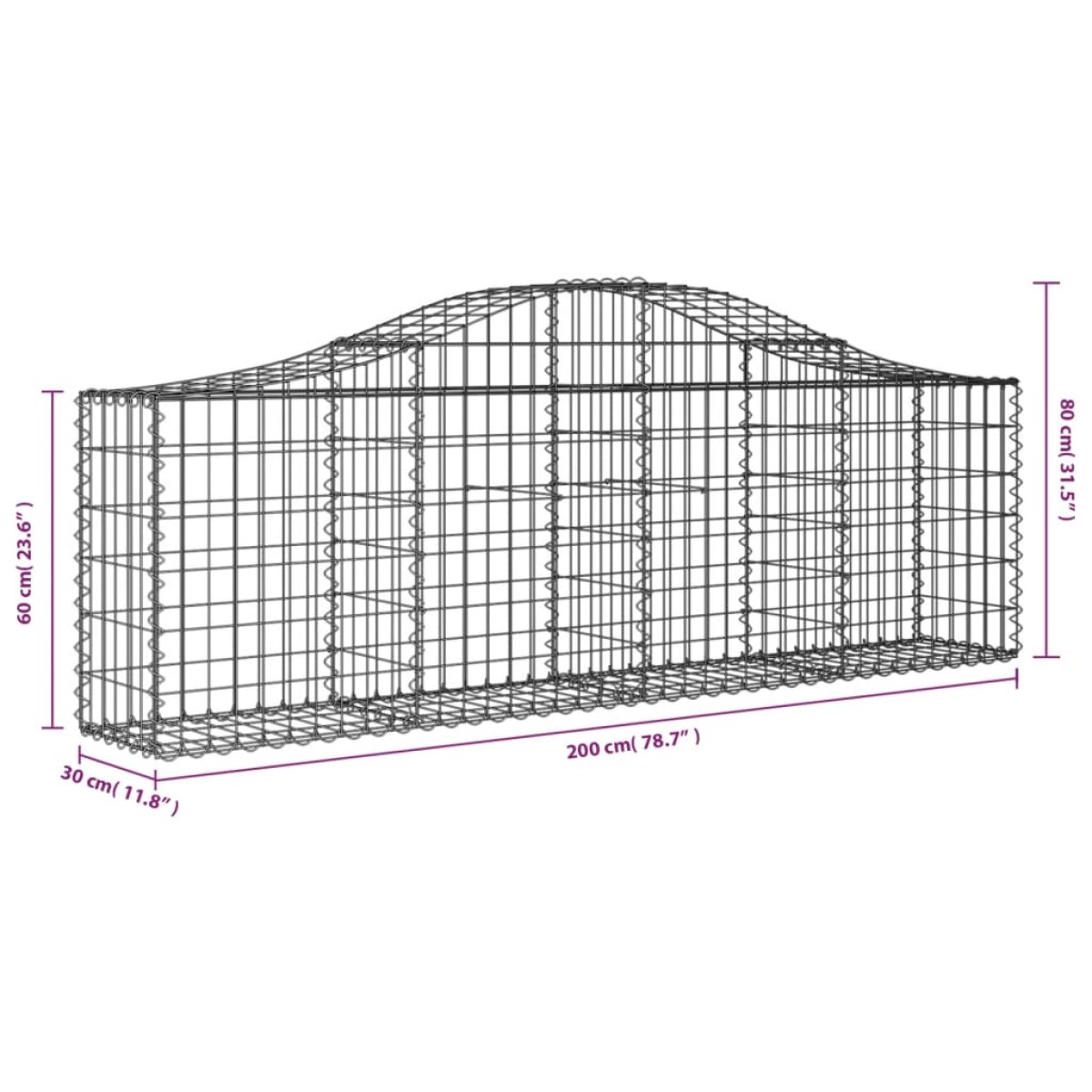 vidaXL Συρματοκιβώτια Τοξωτά 6 τεμ. 200x30x60/80 εκ. Γαλβαν. Ατσάλι