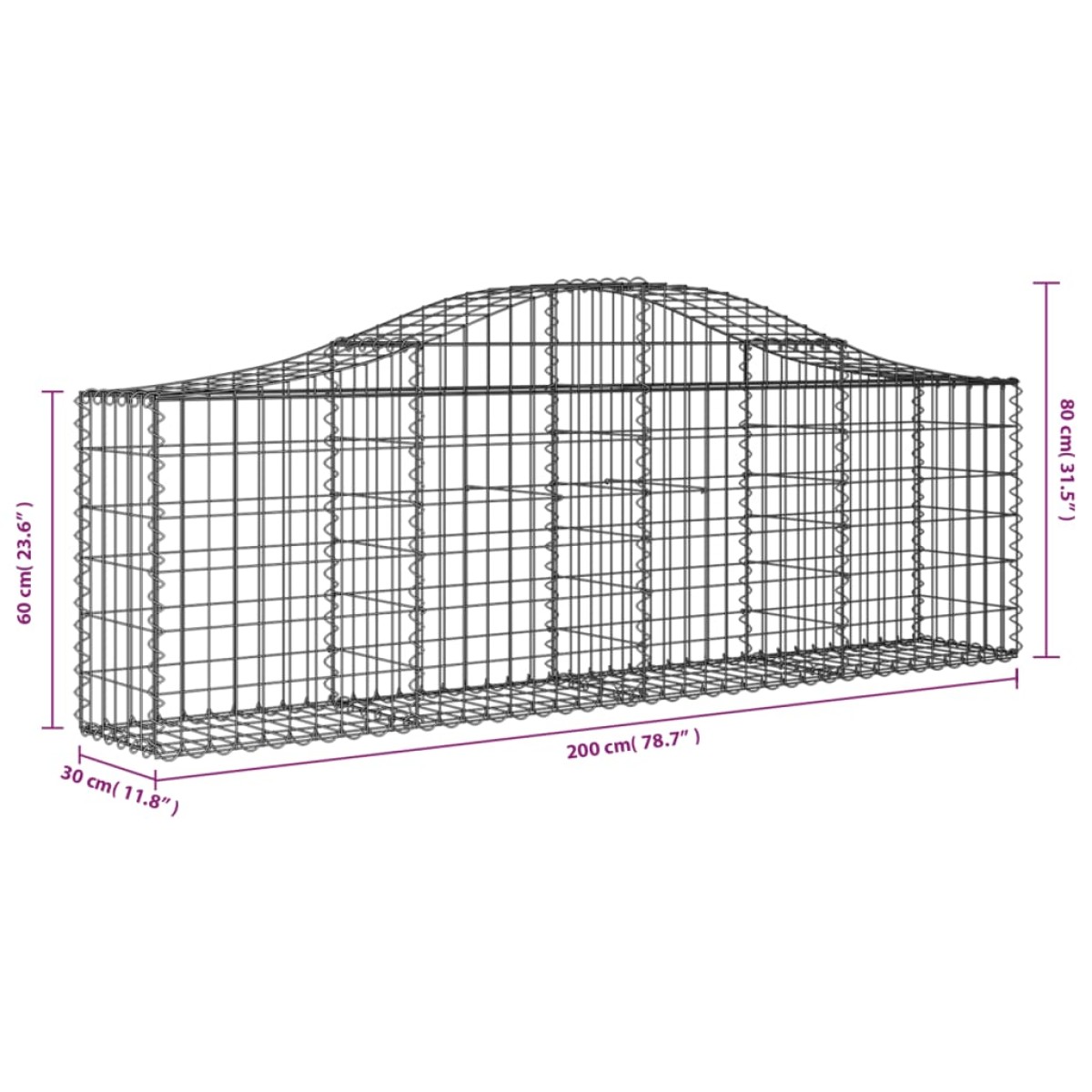 vidaXL Συρματοκιβώτια Τοξωτά 13 τεμ. 200x30x60/80 εκ. Γαλβαν. Ατσάλι