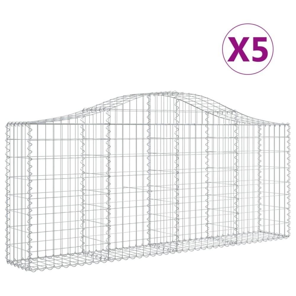 vidaXL Συρματοκιβώτια Τοξωτά 5 τεμ. 200x30x80/100 εκ. Γαλβαν. Ατσάλι
