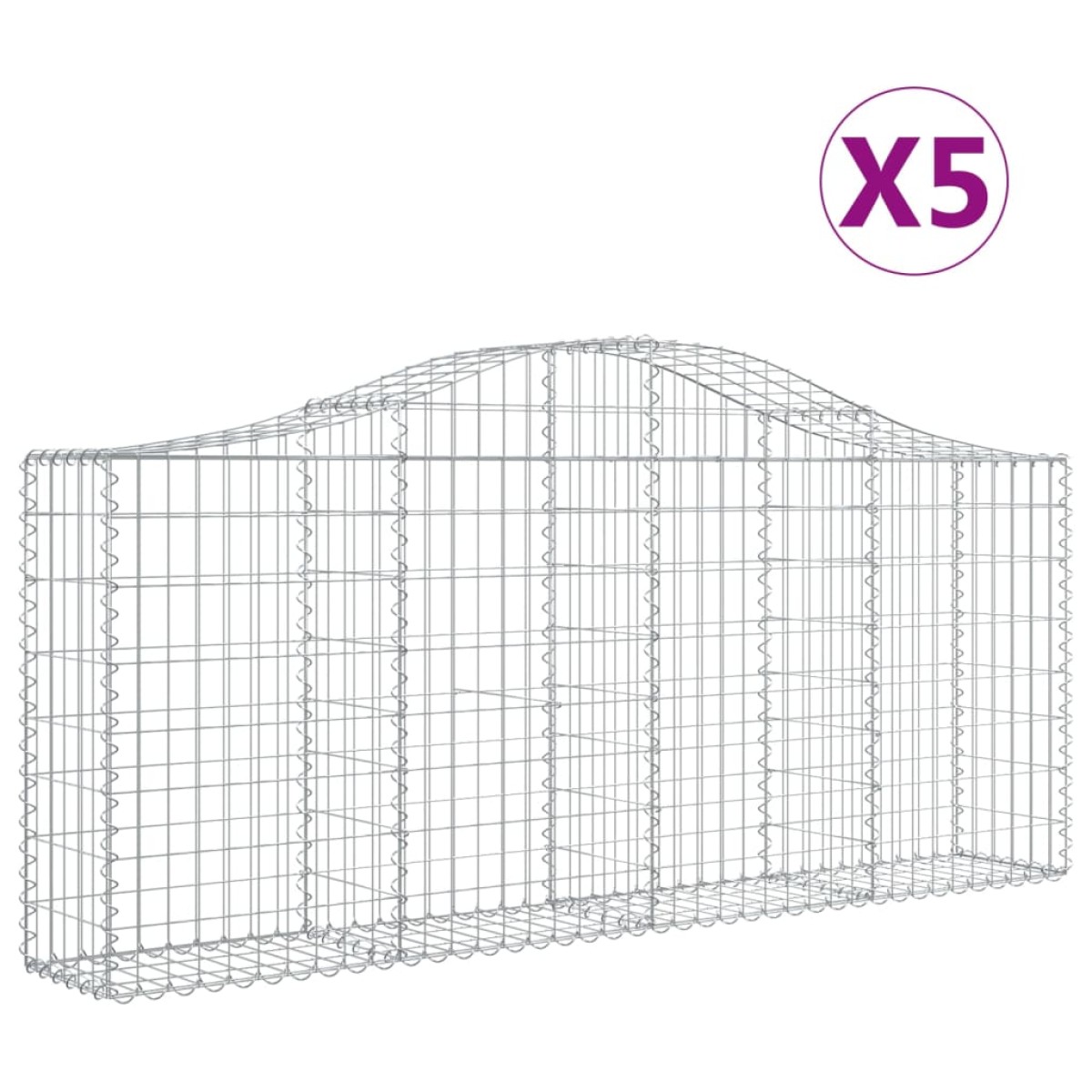 vidaXL Συρματοκιβώτια Τοξωτά 5 τεμ. 200x30x80/100 εκ. Γαλβαν. Ατσάλι