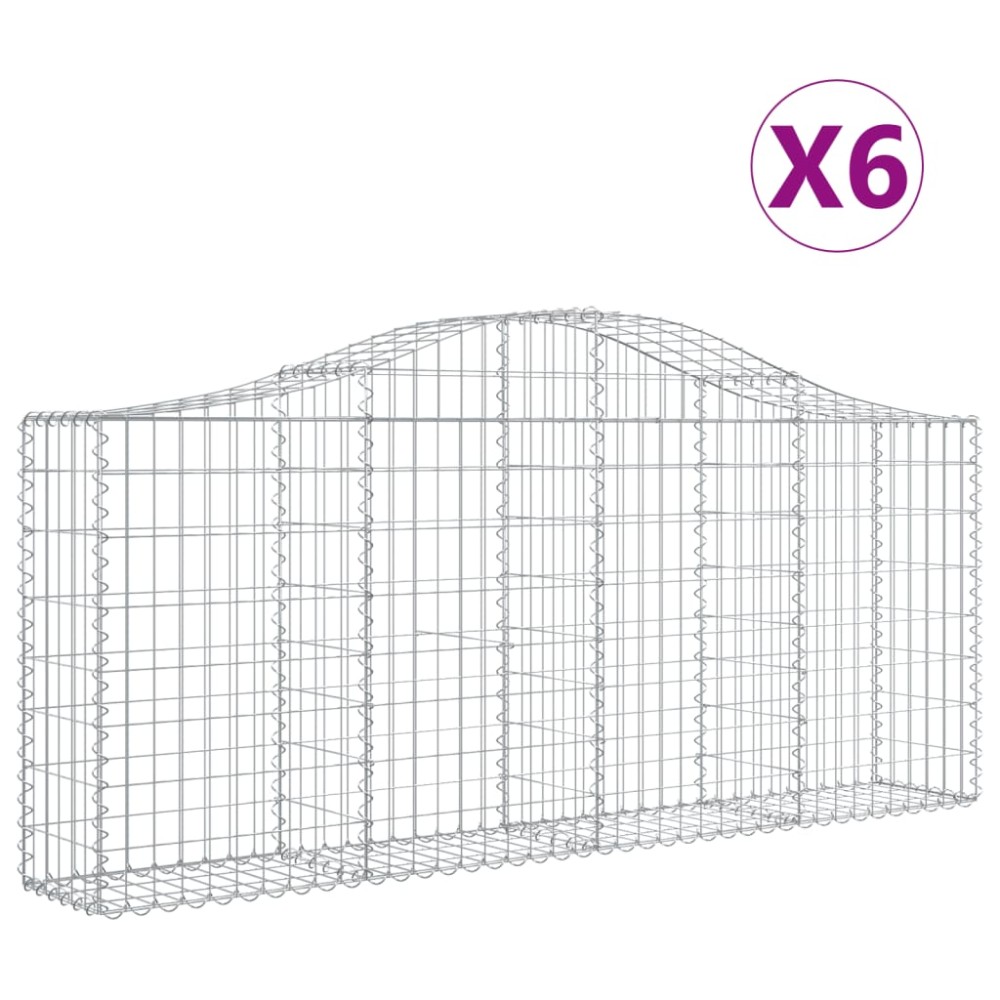 vidaXL Συρματοκιβώτια Τοξωτά 6 τεμ. 200x30x80/100 εκ. Γαλβαν. Ατσάλι