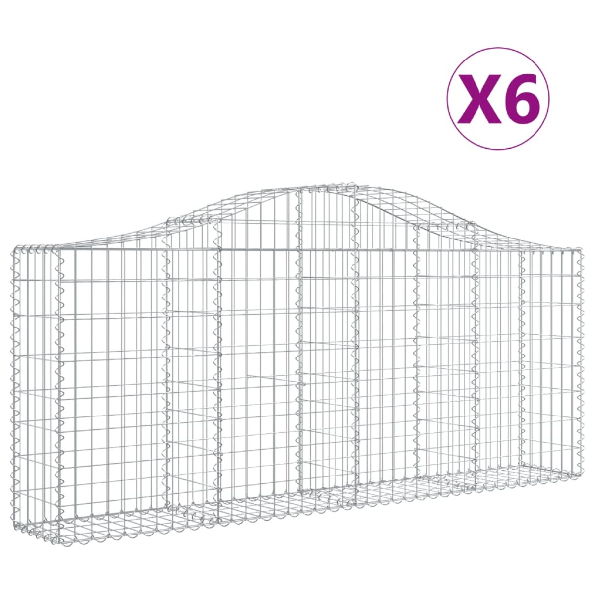 vidaXL Συρματοκιβώτια Τοξωτά 6 τεμ. 200x30x80/100 εκ. Γαλβαν. Ατσάλι