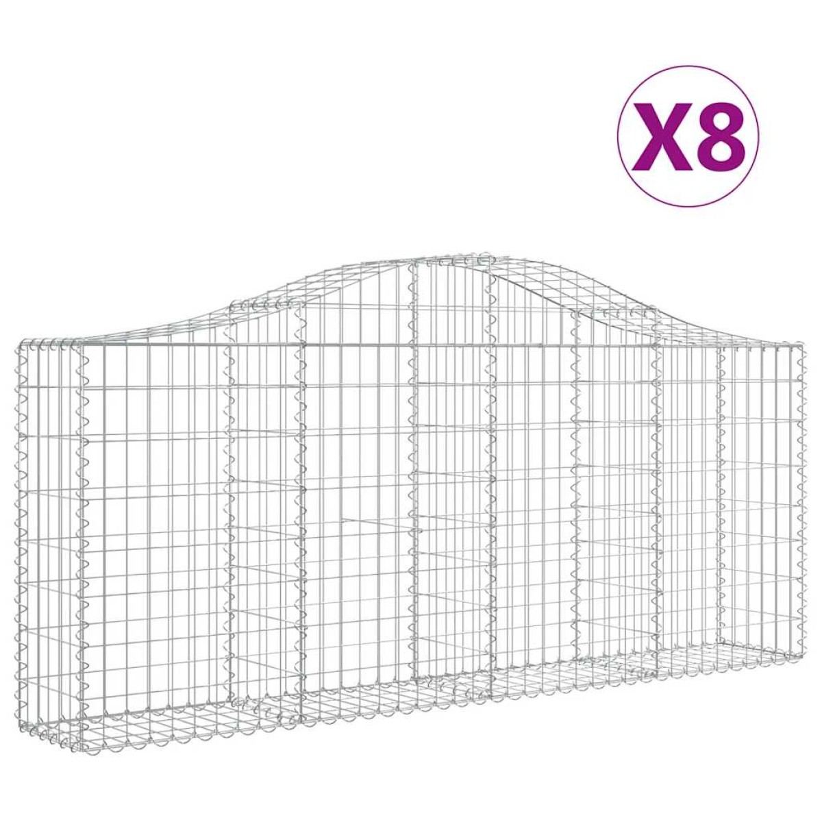 vidaXL Συρματοκιβώτια Τοξωτά 8 τεμ. 200x30x80/100 εκ. Γαλβαν. Ατσάλι