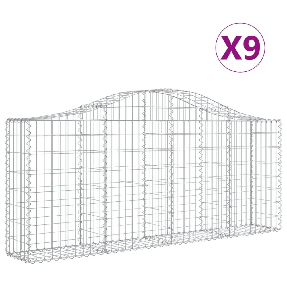 vidaXL Συρματοκιβώτια Τοξωτά 9 τεμ. 200x30x80/100 εκ. Γαλβαν. Ατσάλι