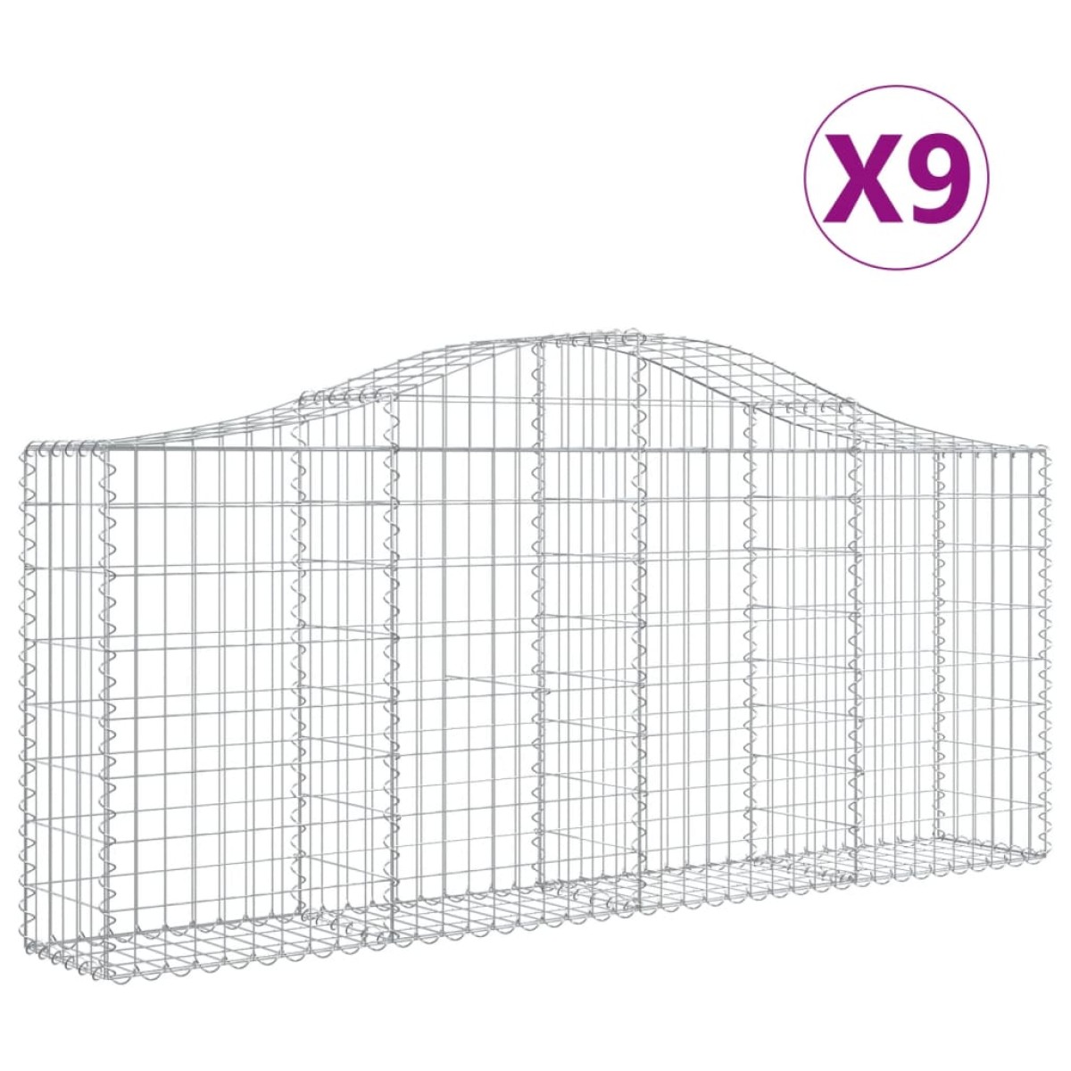 vidaXL Συρματοκιβώτια Τοξωτά 9 τεμ. 200x30x80/100 εκ. Γαλβαν. Ατσάλι