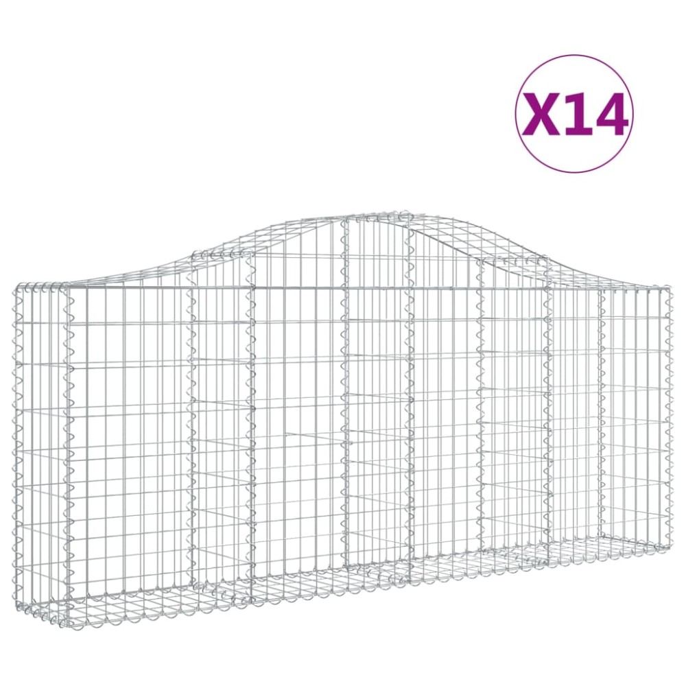 vidaXL Συρματοκιβώτια Τοξωτά 14 τεμ. 200x30x80/100 εκ. Γαλβαν. Ατσάλι