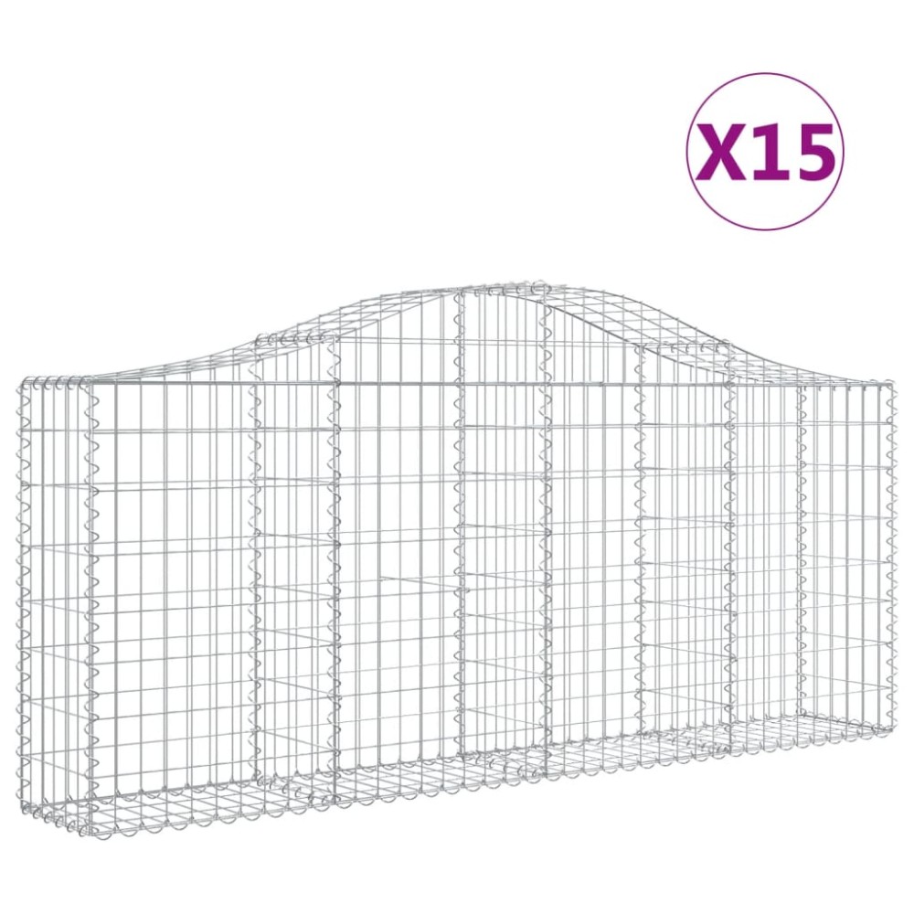 vidaXL Συρματοκιβώτια Τοξωτά 15 τεμ. 200x30x80/100 εκ. Γαλβαν. Ατσάλι