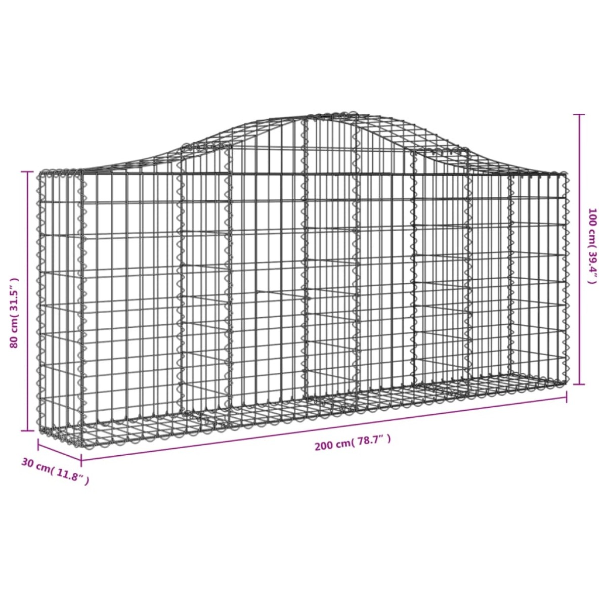 vidaXL Συρματοκιβώτια Τοξωτά 15 τεμ. 200x30x80/100 εκ. Γαλβαν. Ατσάλι