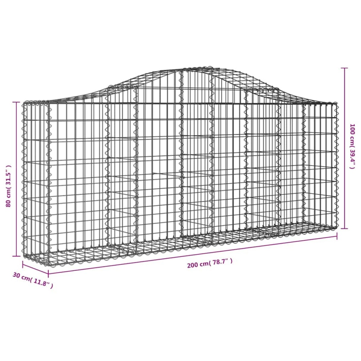 vidaXL Συρματοκιβώτια Τοξωτά 30 τεμ. 200x30x80/100 εκ. Γαλβαν. Ατσάλι