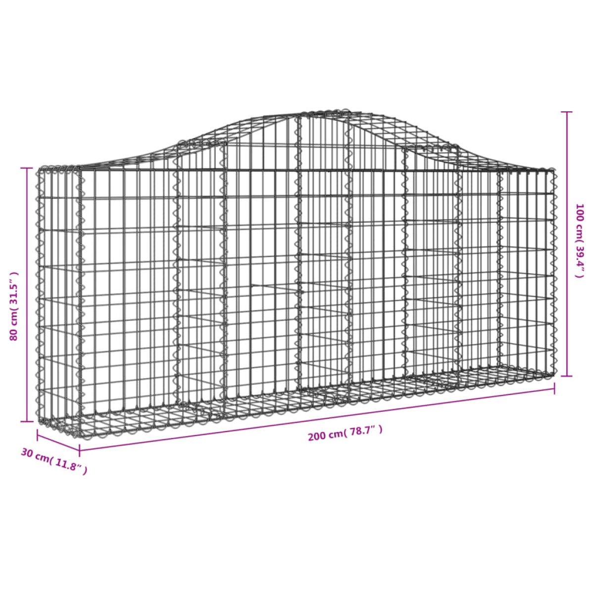 vidaXL Συρματοκιβώτια Τοξωτά 50 τεμ. 200x30x80/100 εκ. Γαλβαν. Ατσάλι