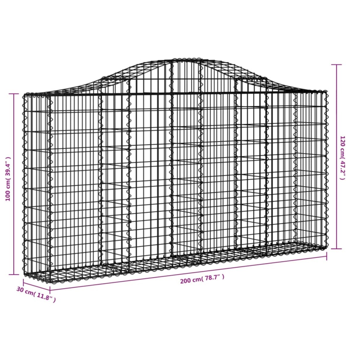 vidaXL Συρματοκιβώτια Τοξωτά 2 τεμ. 200x30x100/120 εκ. Γαλβαν. Ατσάλι