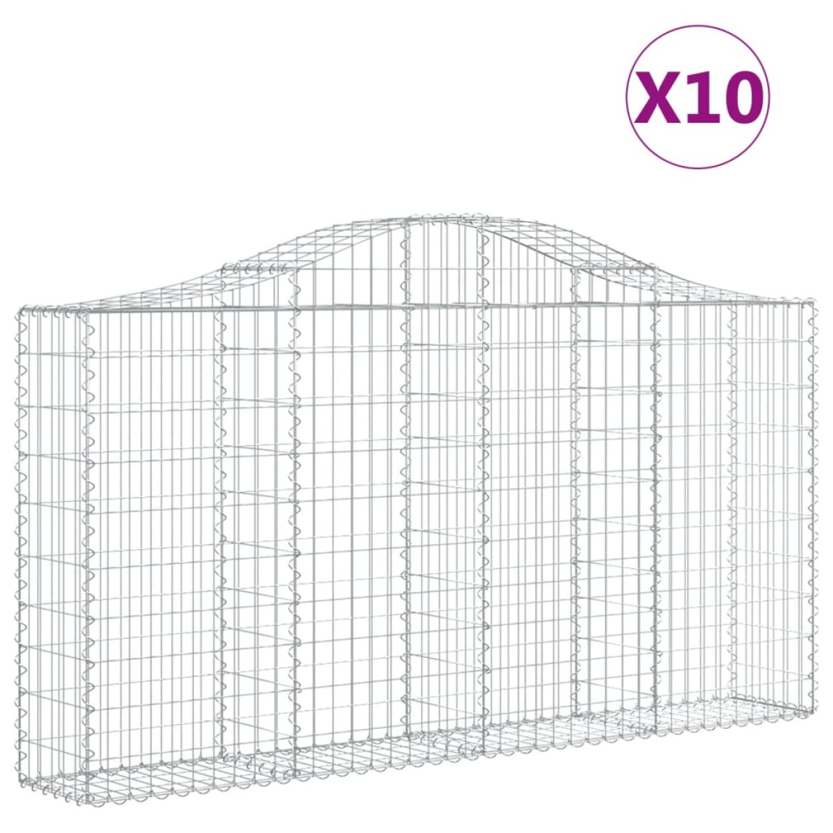 vidaXL Συρματοκιβώτια Τοξωτά 10 τεμ. 200x30x100/120 εκ. Γαλβαν. Ατσάλι