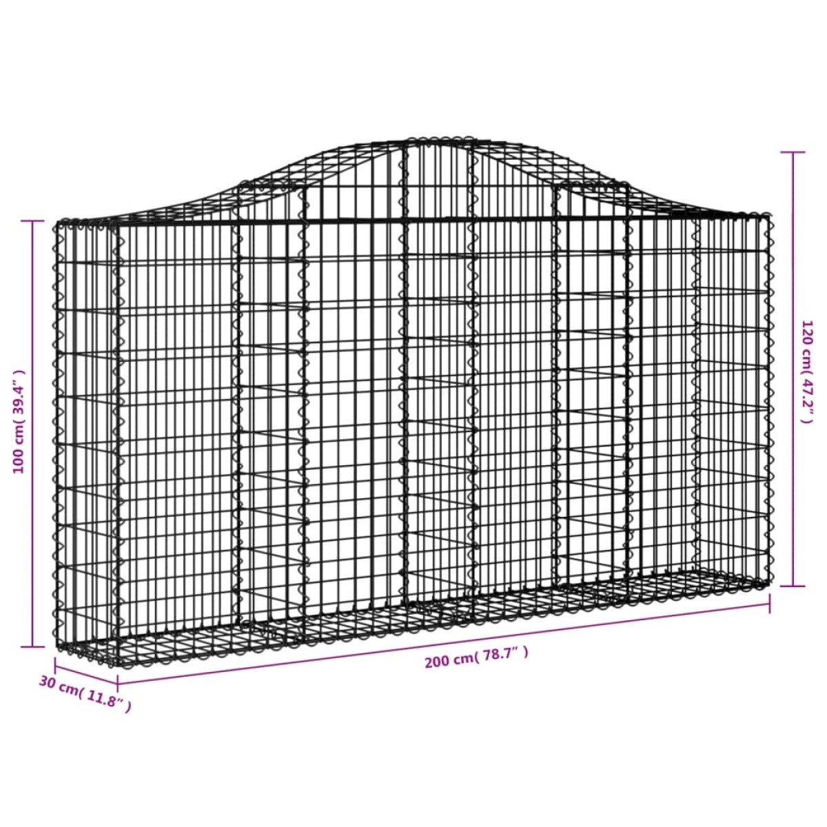 vidaXL Συρματοκιβώτια Τοξωτά 10 τεμ. 200x30x100/120 εκ. Γαλβαν. Ατσάλι