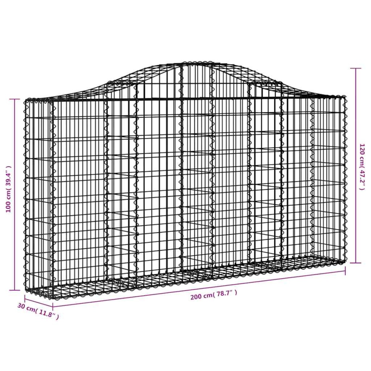 vidaXL Συρματοκιβώτια Τοξωτά 12 τεμ. 200x30x100/120 εκ. Γαλβαν. Ατσάλι