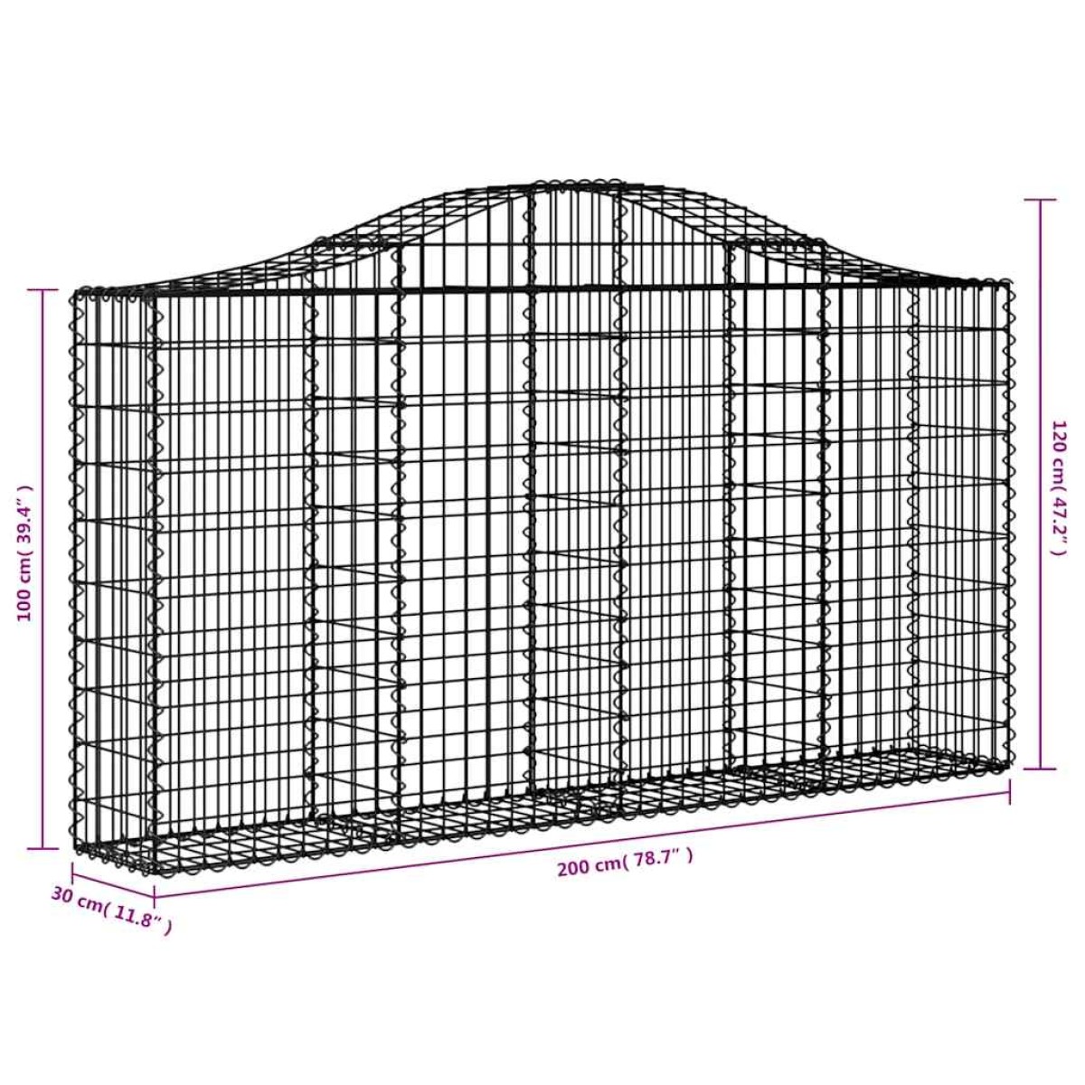 vidaXL Συρματοκιβώτια Τοξωτά 13 τεμ. 200x30x100/120 εκ. Γαλβαν. Ατσάλι