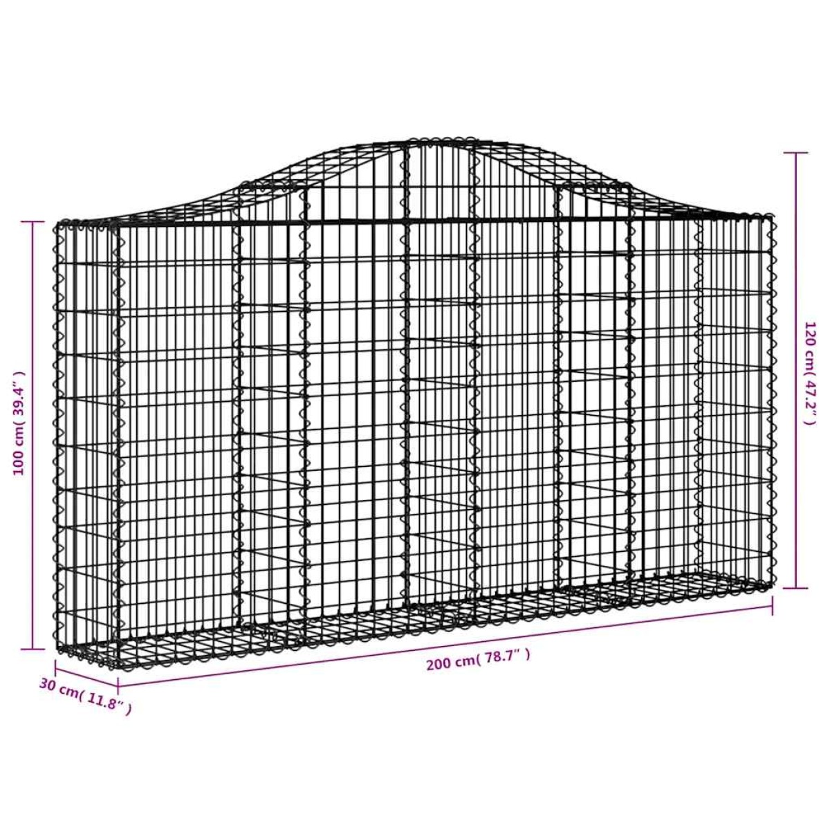 vidaXL Συρματοκιβώτια Τοξωτά 18 τεμ. 200x30x100/120 εκ. Γαλβαν. Ατσάλι
