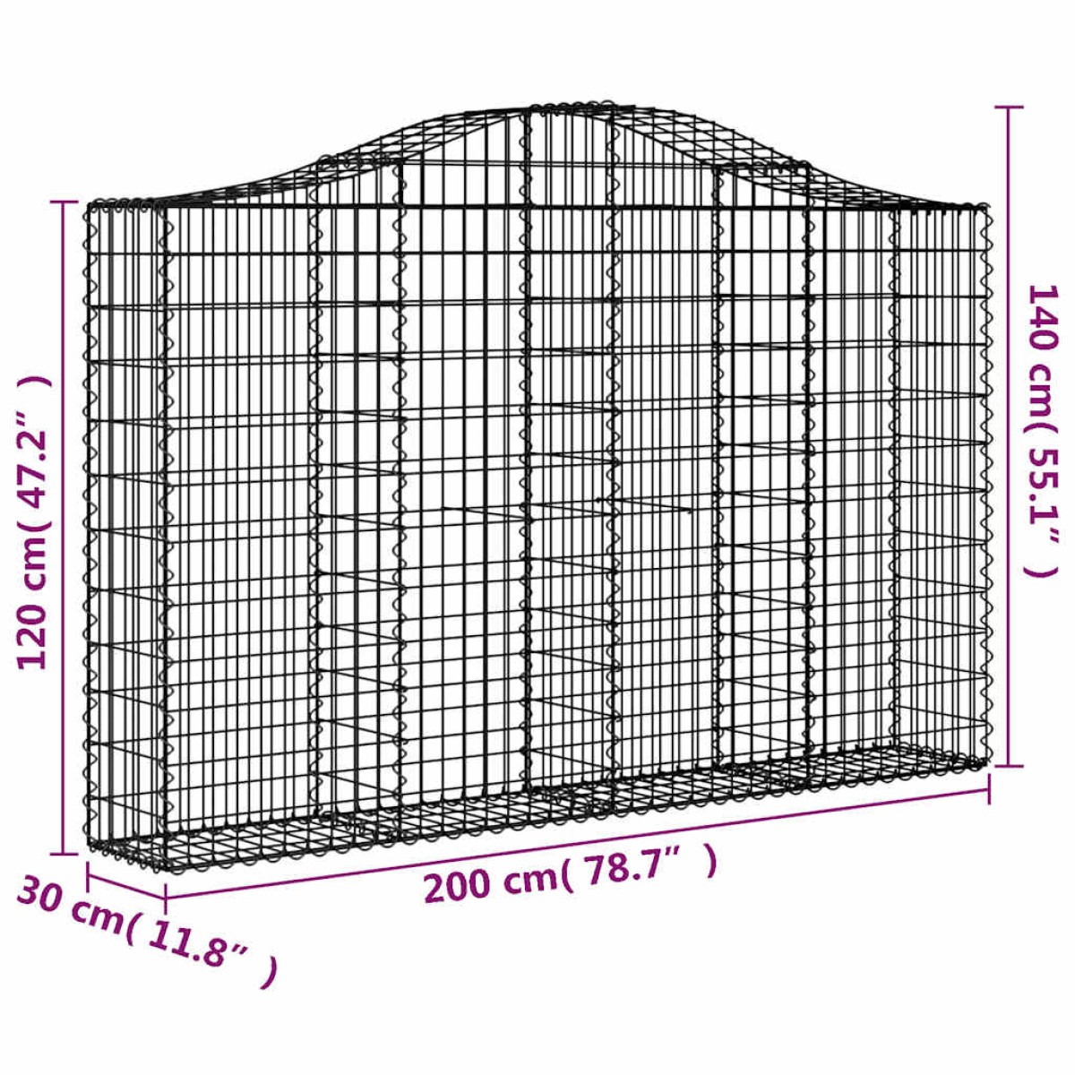 vidaXL Συρματοκιβώτια Τοξωτά 2 τεμ. 200x30x120/140 εκ. Γαλβαν. Ατσάλι