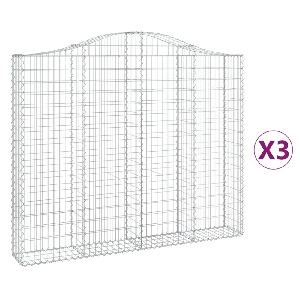 vidaXL Συρματοκιβώτια Τοξωτά 3 τεμ. 200x30x160/180 εκ. Γαλβαν. Ατσάλι