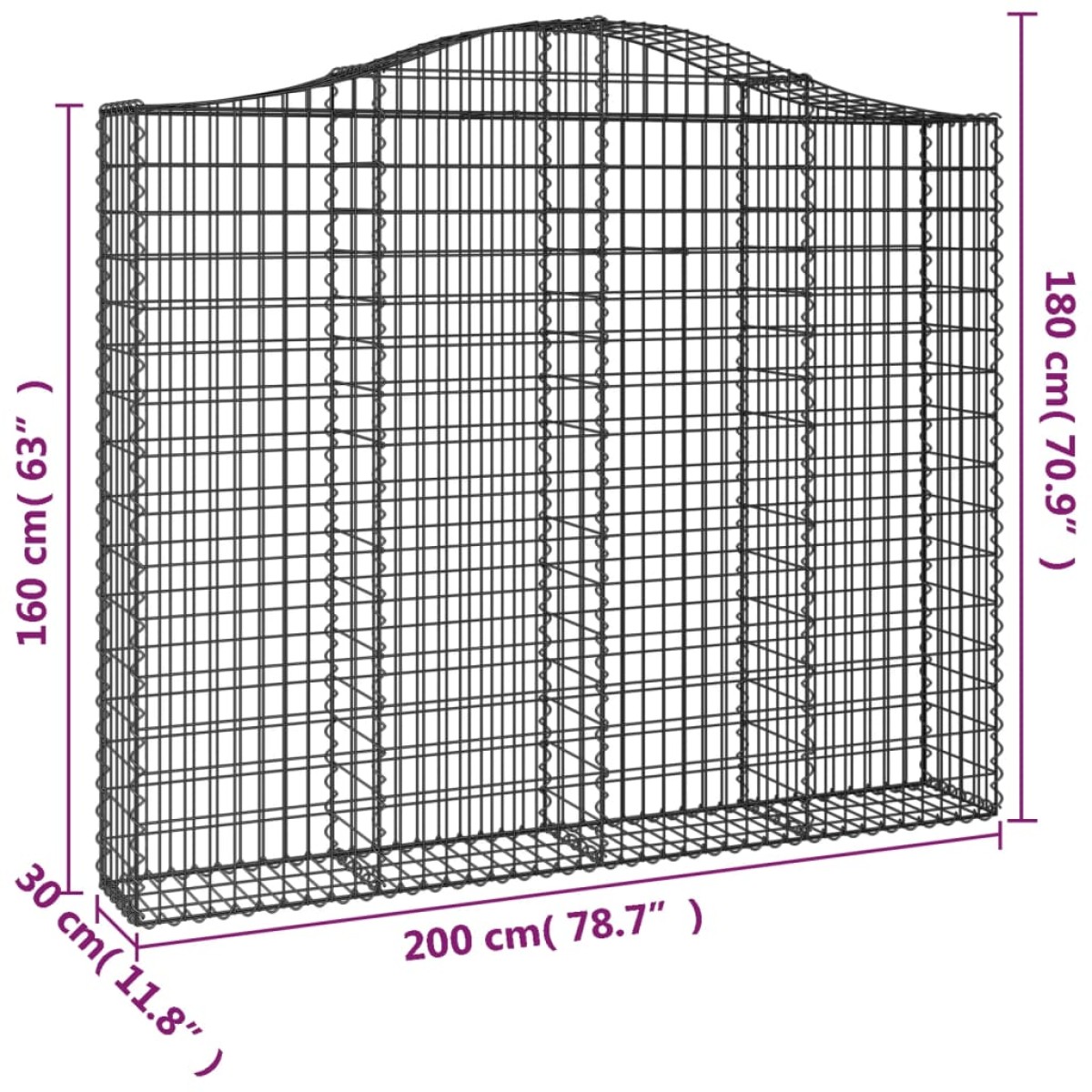 vidaXL Συρματοκιβώτια Τοξωτά 4 τεμ. 200x30x160/180 εκ. Γαλβαν. Ατσάλι